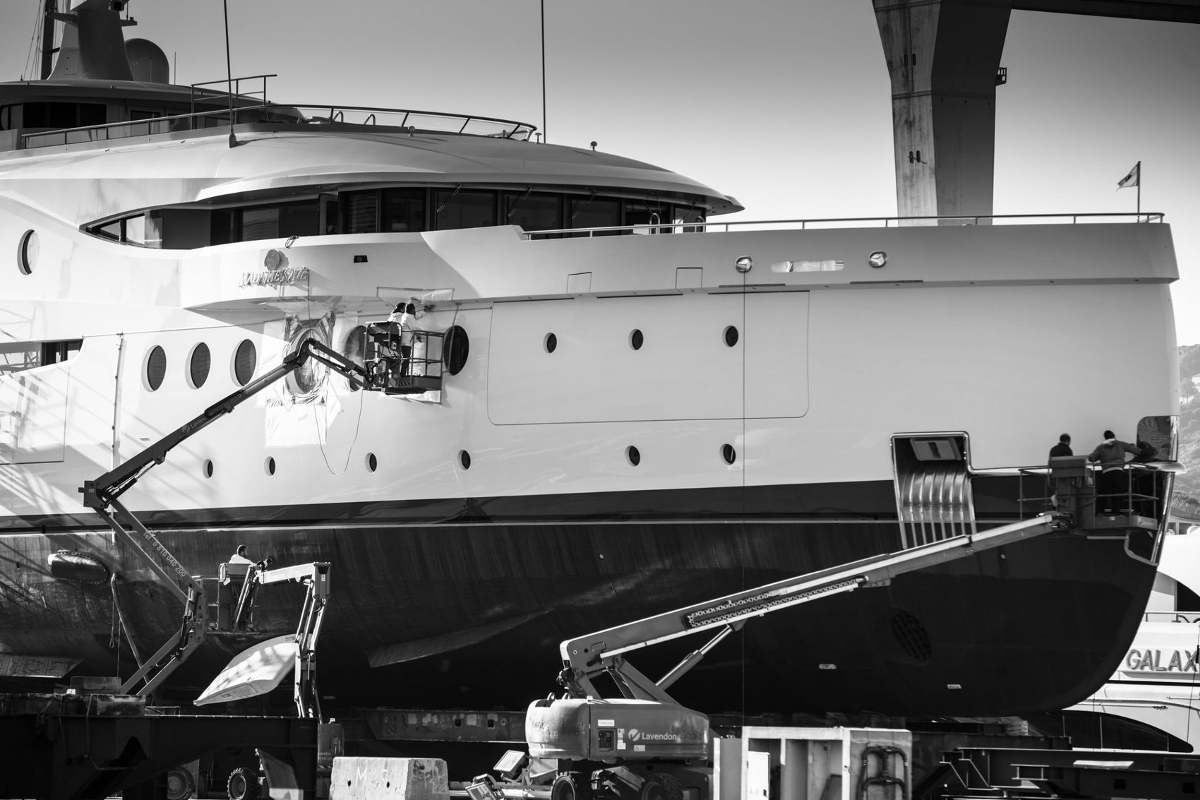 Superyacht hauled out in a refit yard